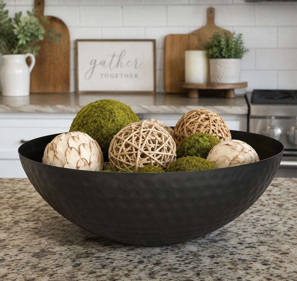 Better Homes & Gardens Black Hammered Metal Serving Bowl 12.25” Modern Decor